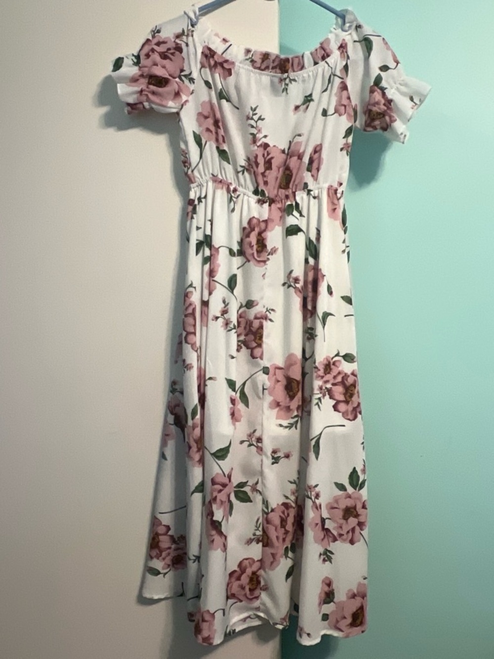 SHEIN White Maxi Dress with Pink Floral Print